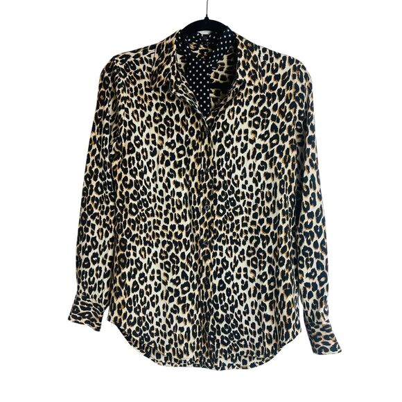 Equipment Kate Moss Shirt Womens Extra Small XS Leopard Print Button Down Scarf - Picture 1 of 13